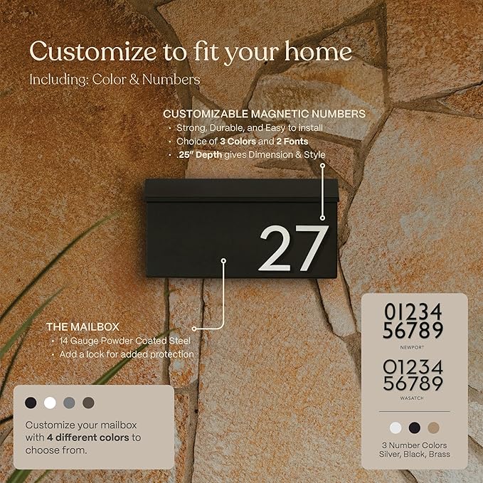 post & porch The OG Mailbox | Wall Mounted Mailbox | Black/Brown/White/Grey, 1 Size, Weatherproof Mail Box for Outside | Customizable (Gray)