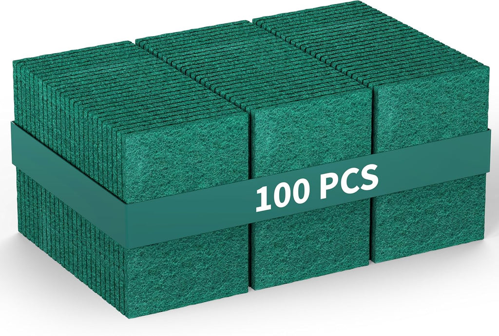 100 Pack Heavy Duty Scouring Pads 3x4 Inch – Green Scrubbing Pads, Non Scratch Bulk Scrub Pads for Kitchen, Dishes, Pots, Pans, Grill & Household Cleaning – Reusable Multipurpose Scrubber Pads