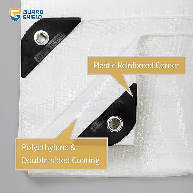 GUARD SHIELD Tarps Heavy Duty Waterproof 10x12 Feet White Poly Tarp Cover Outdoor Thick UV Resistant Tarpaulin with Grommets 10mil (2-Pack)