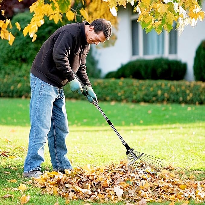 2 Packs Garden Rake for Leaves – Heavy Duty Metal Leaf Rake for Lawns with Adjustable Handle (33"-69") & Expandable Head (8"-15") – Durable for Lawn, Shrub, Garden Beds – Essential Gardening Tools