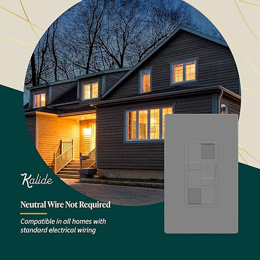 TOPGREENER Kalide Combo Dimmer Switch with 3-Speed Fan Control, Light and Fan Combination Switch, Single Pole, 2.5A, 200W LED/CFL, Neutral Wire Not Required, TGDSFS3-GY, Gray