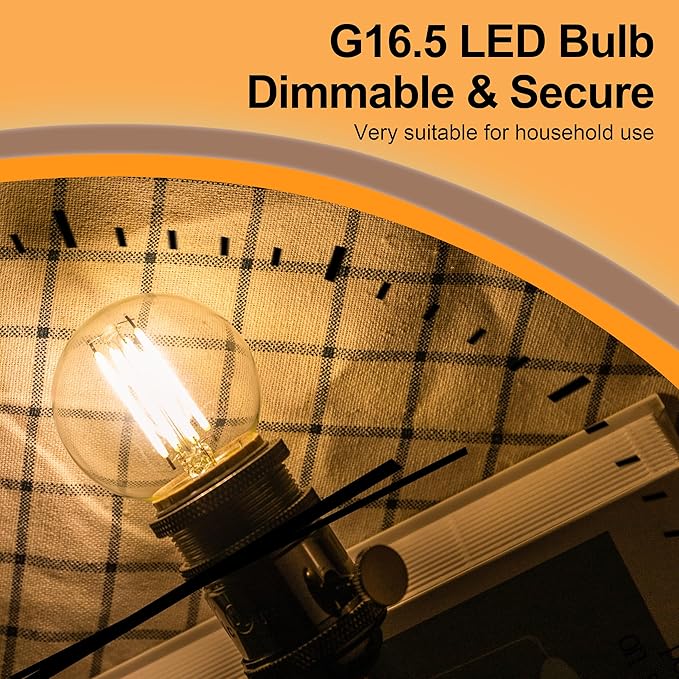 G16.5 Led Bulb, Small Round Edison Light Bulbs, E26 Dimmable Globe Clear Vanity Light Bulbs, 6w 4000k Vintage LED Filament Edison Bulb
