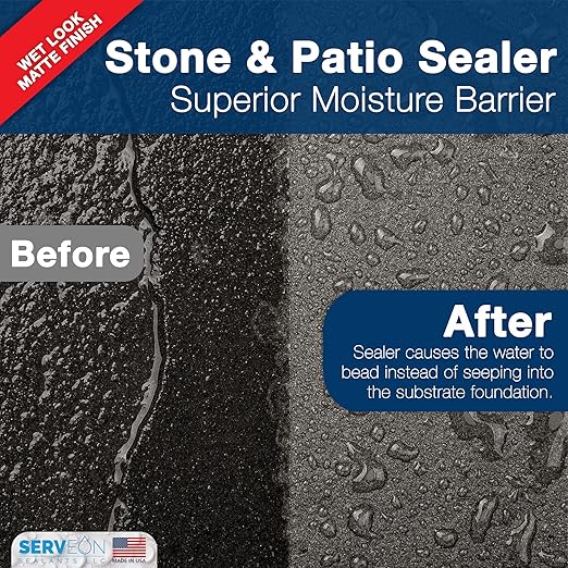 Natural Stone Sealer (Wet Look Matte Finish) Commercial Grade Outdoor Indoor Waterproof Grout Sealer Protects Pavers Pools Patios Decorative Landscape Stones (1 Gallon) H2800S