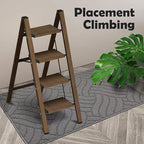 Taranta 4 Step Ladder,Aluminum Lightweight Folding 4 Step Stool with Anti-Slip Wide Pedal,330lbs Capacity Step Ladder for Household,Kitchen,Office - Walnut