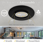 NUWATT 6 Inch Recessed Gimbal Downlight, Dimmable, 16.5 Watts, 1200 Lumens, 120V, 5CCT: 27K/30K/35K/40K/50K, CRI >90, ETL Listed, Black Finish