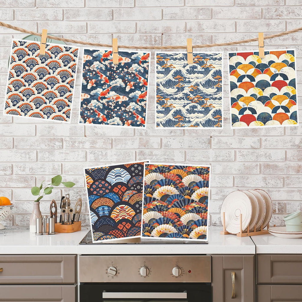 Swedish Dishcloths for Kitchen, 6PCS Japanese Style Reusable Swedish Dish Cloth Towels Set, Absorbent Quick Drying Dishcloth for Home Cleaning(7.8 X 7 Inches)