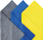 POLYTE Microfiber Cleaning Towel Ultrasonic Cut Edgeless (16x16, 24 Pack, Premium, Blue,Gray,Yellow)