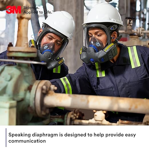 3M Secure Click Full Face Reusable Respirator with Large Lens, Speaking Diaphragm and Push Button Seal Check, FF-802, Painting, Sanding, Chemical Clean-up, Sawing, Medium