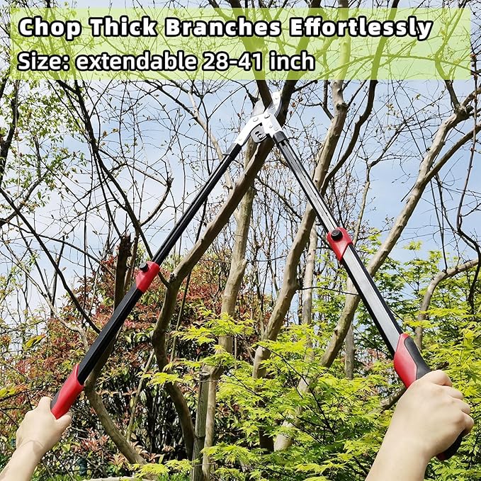 Loppers Branch Cutter Heavy Duty Tree Trimmer, Extendable 28-41" Tree Pruner with Compound Action, Tree Cutter with 2 Inch Clean Cut Capacity Chop Thick Branches Effortlessly