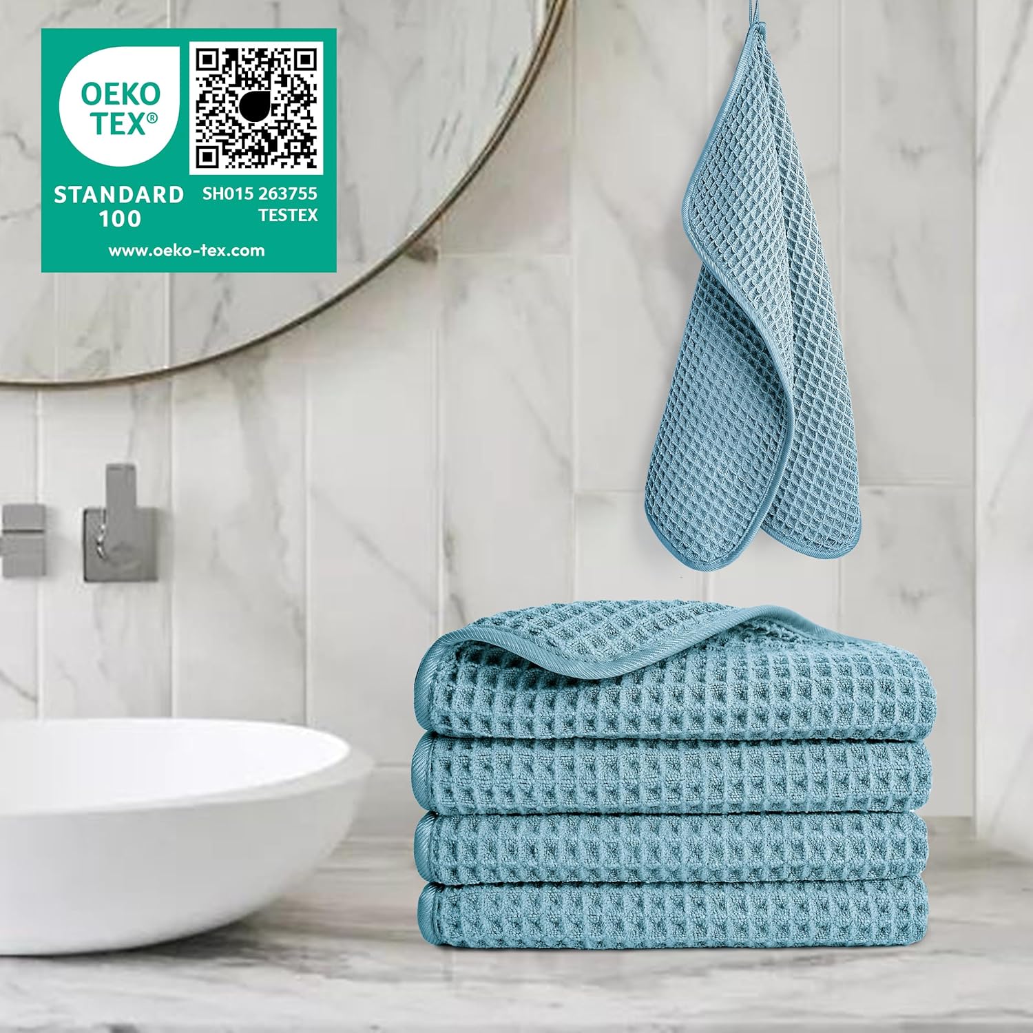 POLYTE Microfiber Lint Free Washcloth Face Towel, 13 x 13 in, 4 Pack (Waffle Weave)