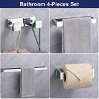 Lairuier Bath Towel Bar Set, Polished Chrome 4-Piece Bathroom Hardware Set Including Towel Bar, Towel Holder, Toilet Paper Holder, Towel Hook. Stainless Steel Bathroom Hardware Accessory