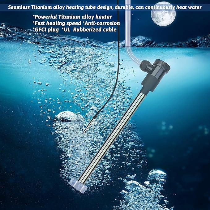 1000W Titanium Immersion Water Heater Portable Electric Hot Tub & Bucket Fully Submersible Water Heater with Thermostat, GFCI for Inflatable Pool, Above Ground Pool, Baptistry, and spa tub