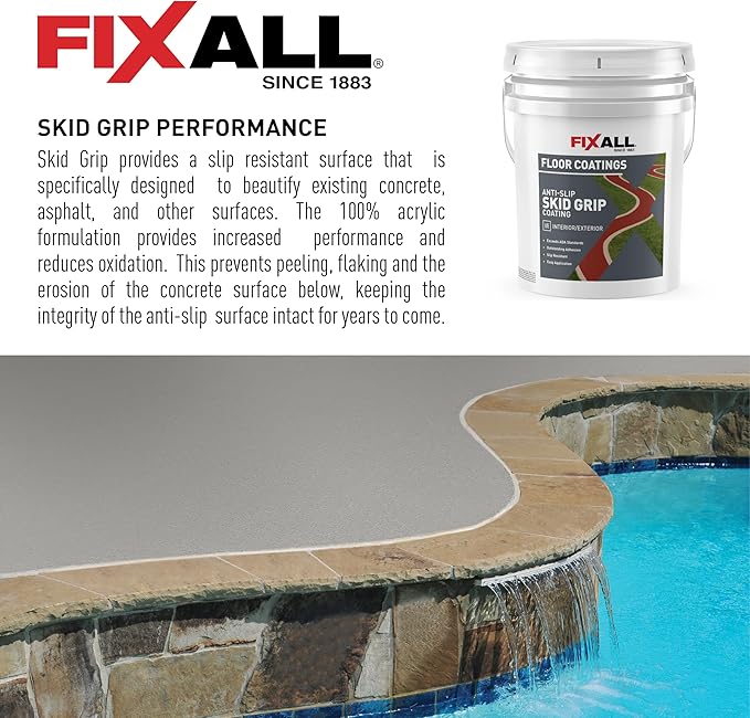 FIXALL Skid Grip Anti-Slip Coating, 5 Gallons, Camel, Exceeds ADA Standards, Ideal for Safety Areas, Slip-Resistant Pavement, Cement & Concrete Paint