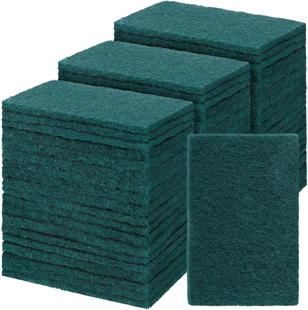 Hoolerry 150 Pcs Heavy Duty Scouring Pads Non Scratch Household Scrub Pads for Cleaning Reusable Pan Scrubber Anti Grease Scrubbing Pads for Dish Kitchen Metal Grills, 4.3 x 3 x 0.3 in (Green)