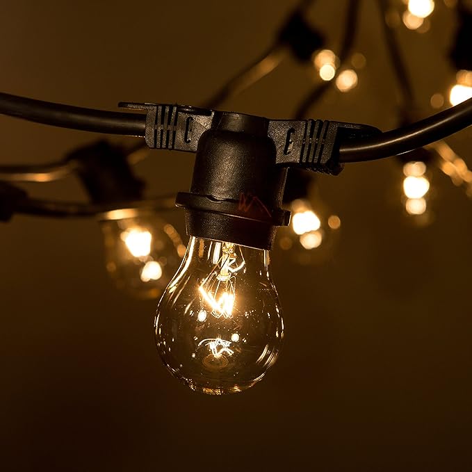 Hometown Evolution, Inc. E26 Commercial String Lights with 16 Gauge Wire (24 Foot 12 Socket, A15 15 Watt Clear Bulb)