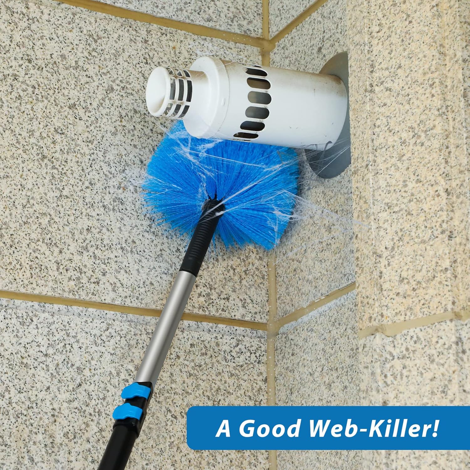 20 Feet High Reach Duster Kit with 5-12 Ft Extension Pole, Cobweb Duster with Telescoping Pole, Window Squeegee with Scrubber, Spider Web Brush, High Ceiling Fan Duster for High Window, Interior Roof