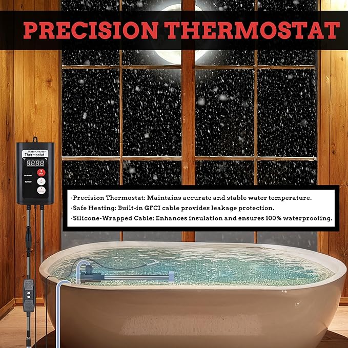 3500W 240V Above-Ground Pool Immersion Water Heater with Temp Control & GFCI – Submersible Electric Heater for Hot Tub, Bucket, Baptistry, Inflatable Pool, Baptismal Pool & Bathtub