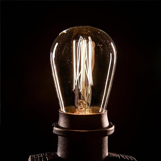 Hometown Evolution, Inc. E26 Commercial String Lights with 16 Gauge Wire (24 Foot 12 Socket, S14 Lantern Edison 11 Watt Bulbs)