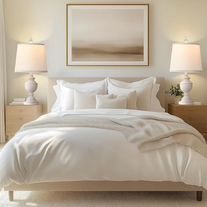 PARTPHONER Retro Table Lamps Set of 2, Bedside Lamp for Bedroom Rustic Farmhouse Table Lamps for Living Room, 22" Vintage Nightstand Lamps with White Shades, White