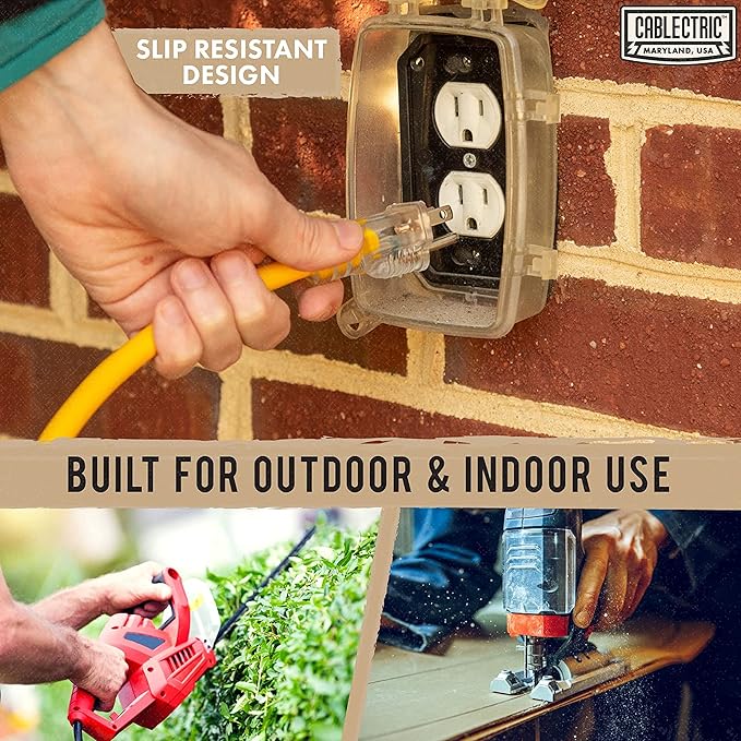 2 Pack 12 Gauge Outdoor Extension Cord 10 ft, 12/3 Heavy Duty Extension Cord 3 Prong Lighted End, SJTW Weatherproof Industrial Electrical Cable for Major Appliances, Proudly American Brand