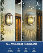 FEMILA 11" Oval Bulkhead Exterior Wall Sconce, 2 Pack Wall Light & Ceiling Flush Mount, Aluminum, Ripple Glass, Front Porch Light for Patio/Garage/Entry, 4FYX104FL-2 BK SW