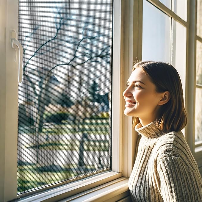 Window Screen Kit and Screen Door Repair Kit,48in x 120in Charcoal Fiberglass Mesh Includes Roller, Hook, Spline Window Door Patio and Porch Screen Replacement, Black