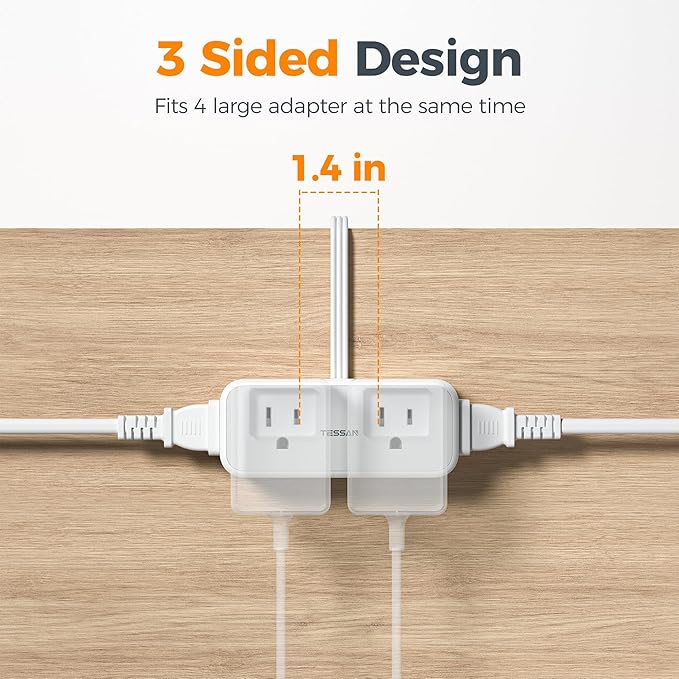 TESSAN Multi Plug Wall Outlet Extender, 6 inch Short Extension Cord, Flat Plug Splitter with 4 AC 3 USB (1 USB C) Charging Ports, Multiple Outlet Small Power Strip for Home Office Dorm Room