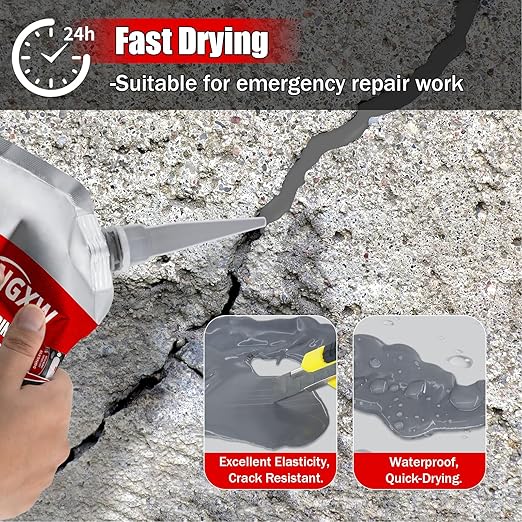 Concrete Crack Filler and Sealant 2Pcs, Quick Drying Cement Crack Filler Waterproof Repair Sealant, Weather Resistant Concrete Sealer Outdoor Caulking Glue for Cement-Based Materials, Gray