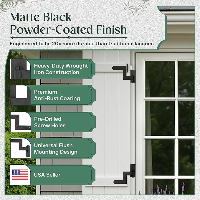 Renovators Supply Manufacturing - Heavy-Duty Black Wrought Iron Shutter Lift Off Pintle Hinges Colonial Pin Reversible for Doors, Window and Shutters with Hardware 6 1/2 Inches, Pack of 12 Pairs