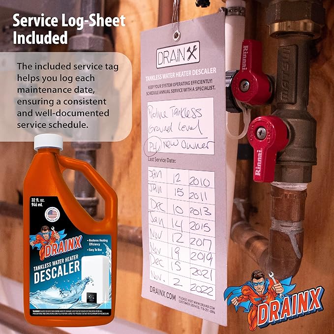 DrainX Tankless Water Heater Flushing Kit with Eco-safe Liquid Descaler Solution, Steel Hoses, 1/6HP Extra Strength Pump