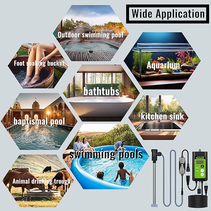 1800W Submersible Hot Tub & Pool Portable Immersion Water Heater with Temperature Control and GFCI Leakage Protection for Swimming Pools, Bathtubs, Buckets, Baptistries, and Most Liquids