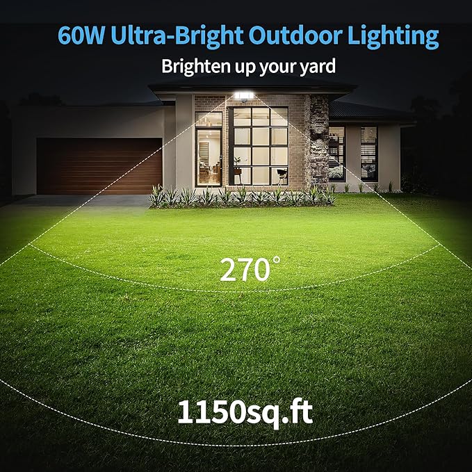 Olafus 60W Flood Lights Dusk to Dawn Outdoor Lighting, IP65 Waterproof LED Security Light with Photocell, 6000LM Dusk Dawn Outside Light, 6500K Black Exterior Floodlight for Yard Garden Porch