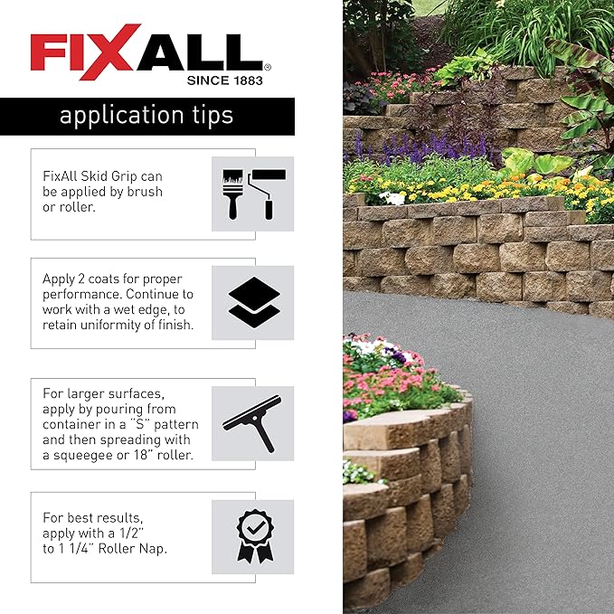 FIXALL Skid Grip Anti-Slip Coating, 1 Gallon, Emerald, Exceeds ADA Standards, Ideal for Safety Areas, Slip-Resistant Pavement, Cement & Concrete Paint