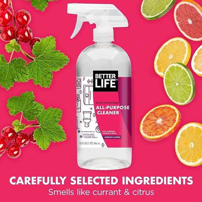 Better Life All Purpose Cleaner - Multipurpose Home and Kitchen Cleaning Spray for Glass, Countertops, Appliances, Upholstery- Multi-surface Spray Cleaner - Currant and Citrus, 32oz (Pack of 2)
