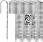 12 inch Fence Stakes Heavy Duty 50-Pack J Hook Rebar Ground Stakes Anchor Galvanized Tent Stakes for Outdoor Decorations Inflatables Metal Stakes for Wire Fencing