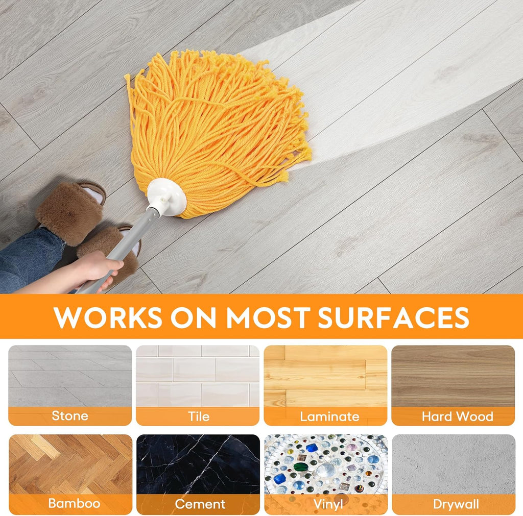 Matthew Microfiber Mop Replacement Compatible with Microfiber Cloth Mop Refill,Stainless Steel Spin Mop Replacement 54" Handle with Wet Mop for Floor Cleaning (2 Mop Heads w/1 Handle)-Orange