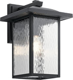 Kichler Capanna 16" Outdoor Wall Light in Black, 1-Light Exterior Wall Sconce Porch Light with Clear Water Glass, (16" H x 10.5"), 49926BKT
