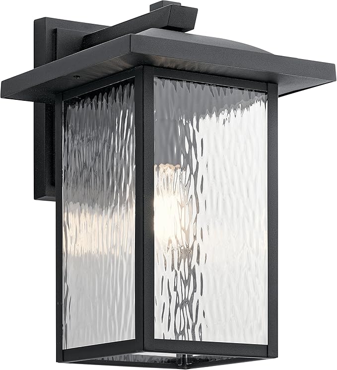 Kichler Capanna 16" Outdoor Wall Light in Black, 1-Light Exterior Wall Sconce Porch Light with Clear Water Glass, (16" H x 10.5"), 49926BKT