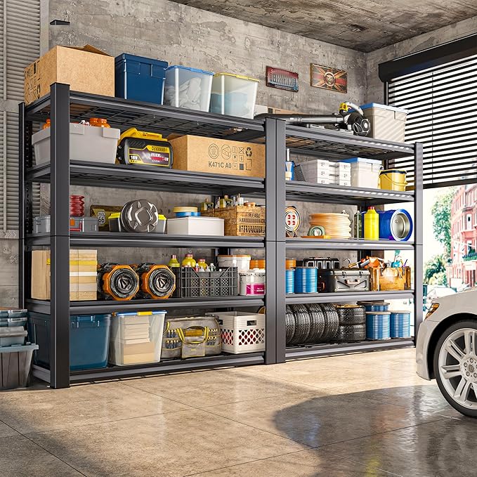 REIBII 3010LBS Storage Shelves 72" H Garage Shelving Heavy Duty Metal Shelving 5 Tier Adjustable Metal Shelves for Storage for Kitchen Pantry Warehouse Basement 72" H x 35.5" W x 16" D, 4 Pack