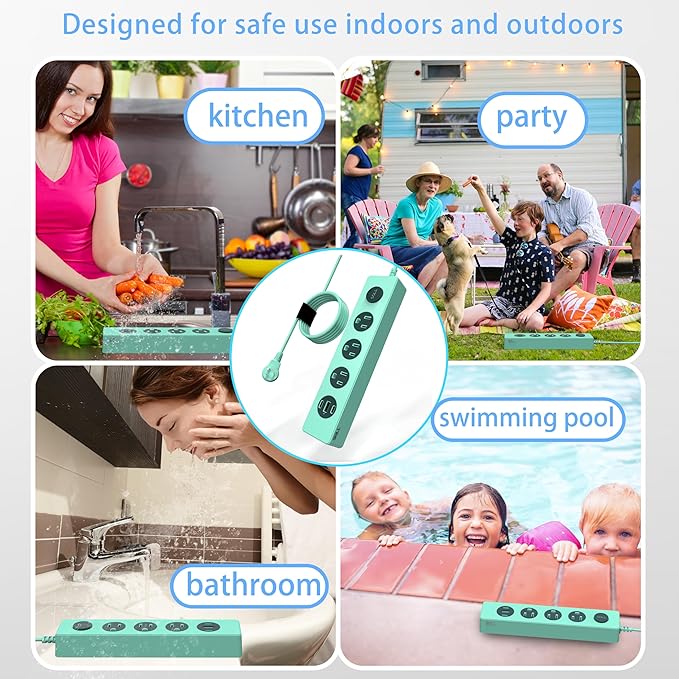 SOLL IPX9 Outdoor Power Strip Weatherproof, Surge Protector Power Strip with 3 Outlet and 3 USB Charging Ports(2 USB C), 5.18FT Extension Cord for Patio, Garden, Bathroom, Kitchen, Garage, Office