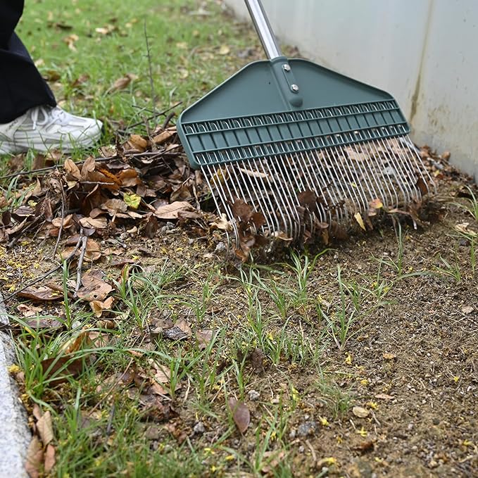 Thatch Rake & Leaves Rake 66-Inch Adjustable S/S Handle Heavy-Duty Design for Garden Lawns and Farms Ideal for Cleaning Up Dead Grass Fallen Leaves and Animal Bedding Dethatcher rake