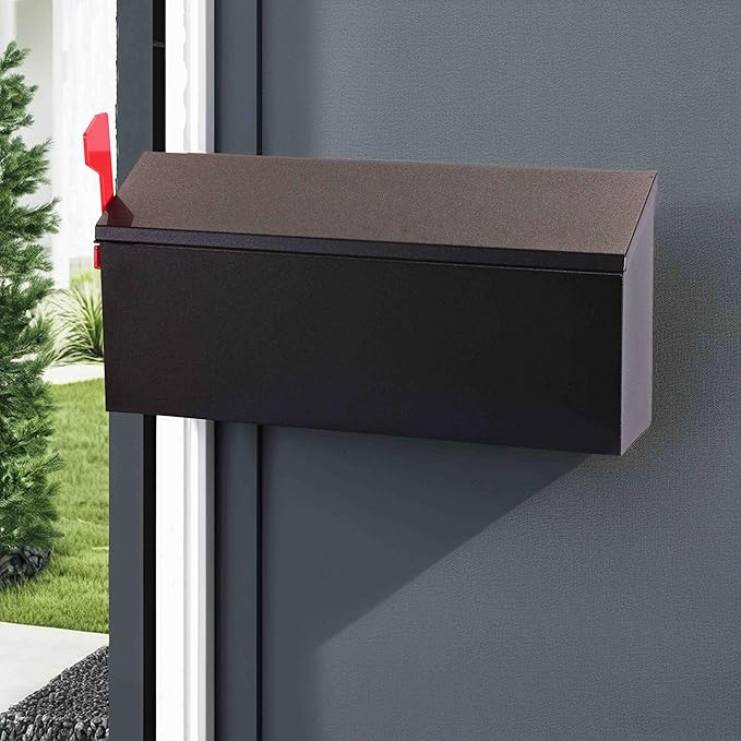 Black Wall-Mounted Mailbox - Security Wall Mailbox - Waterproof Iron Vertical Delivery Mail Box Outdoor