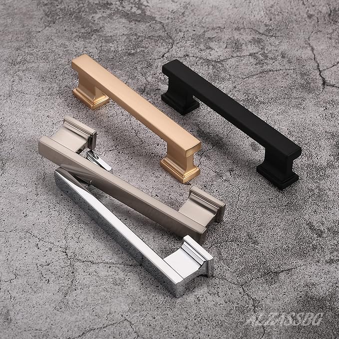 Alzassbg 10 Pack Matt Black Cabinet Pulls, 3-3/4 Inch(96mm) Hole Centers Kitchen Cabinet Handles for Cabinets and Drawers AL3061MB