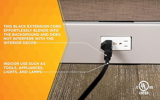 Woods Light Duty Extension Cord - Indoor Power Solution for Office & Household Use - SJTW Extension Cord - 16 Gauge - 3 Conductor - 25 Feet - Black (Pack of 12)