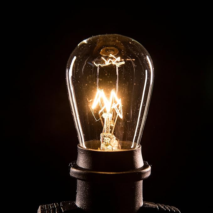 Hometown Evolution, Inc. Commercial E26 String Lights with 16 Gauge Wire (24 Foot 12 Socket, S14 11 Watt Clear Bulbs)