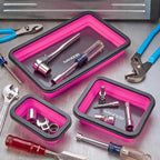 Collapsible Magnetic Parts Tray Set - 3 Different Size Tool Trays for Screw, Bolts, Nuts, Washers, Pins and Other Small Metal Parts, Mechanic Tool Gifts for Men - Pink