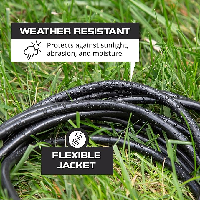 Iron Forge Cable 100 Ft Black Extension Cord with 3 Outlets - 16/3 SJTW 100 Foot Extension Cord 3 Prong, Weatherproof Exterior Power Cable for Outdoor