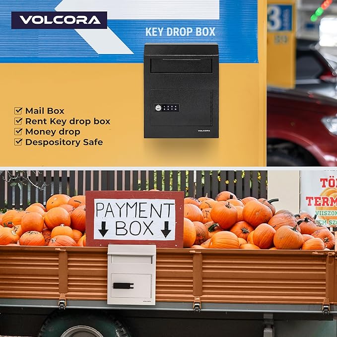 Volcora Key Drop Box with Lock, Drop Slot Depository Safe Box Digital Keypad, Outdoor Waterproof Money Drop Safe for Business, Cash Drop Box, Wall Mount Mailbox, Electronic Programmable Lock, White