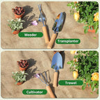 Gardening Tools 10-Piece Heavy Duty Stainless Steel Hand Tools with Durable Garden Tools Storage Tote,Rust-Proof Garden Tool Set, Ideal Gardening Gifts for Women Yellow Floral Pattern Design