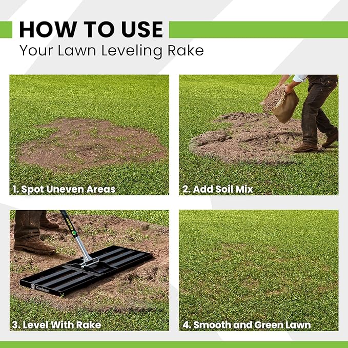 Gardease Lawn Leveling Rake 48" x 10" - Heavy Duty Professional Grade Reinforced Steel Landscape Tool for Soil, Sand & Garden - Superior Strength and Durability